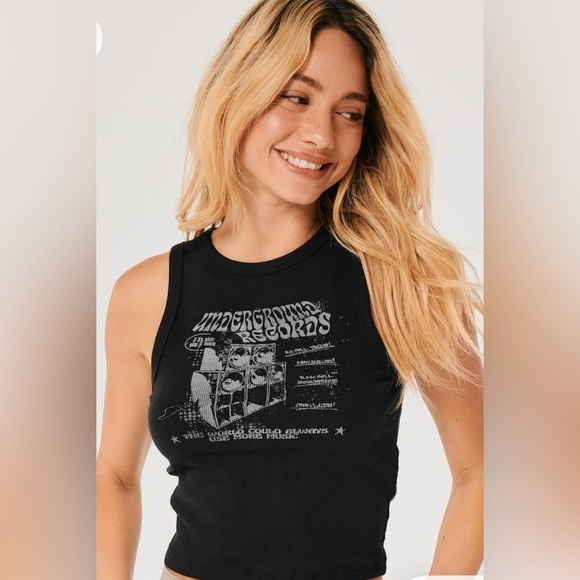 Hollister Underground Records Black Graphic Tank Top - Picture 1 of 3